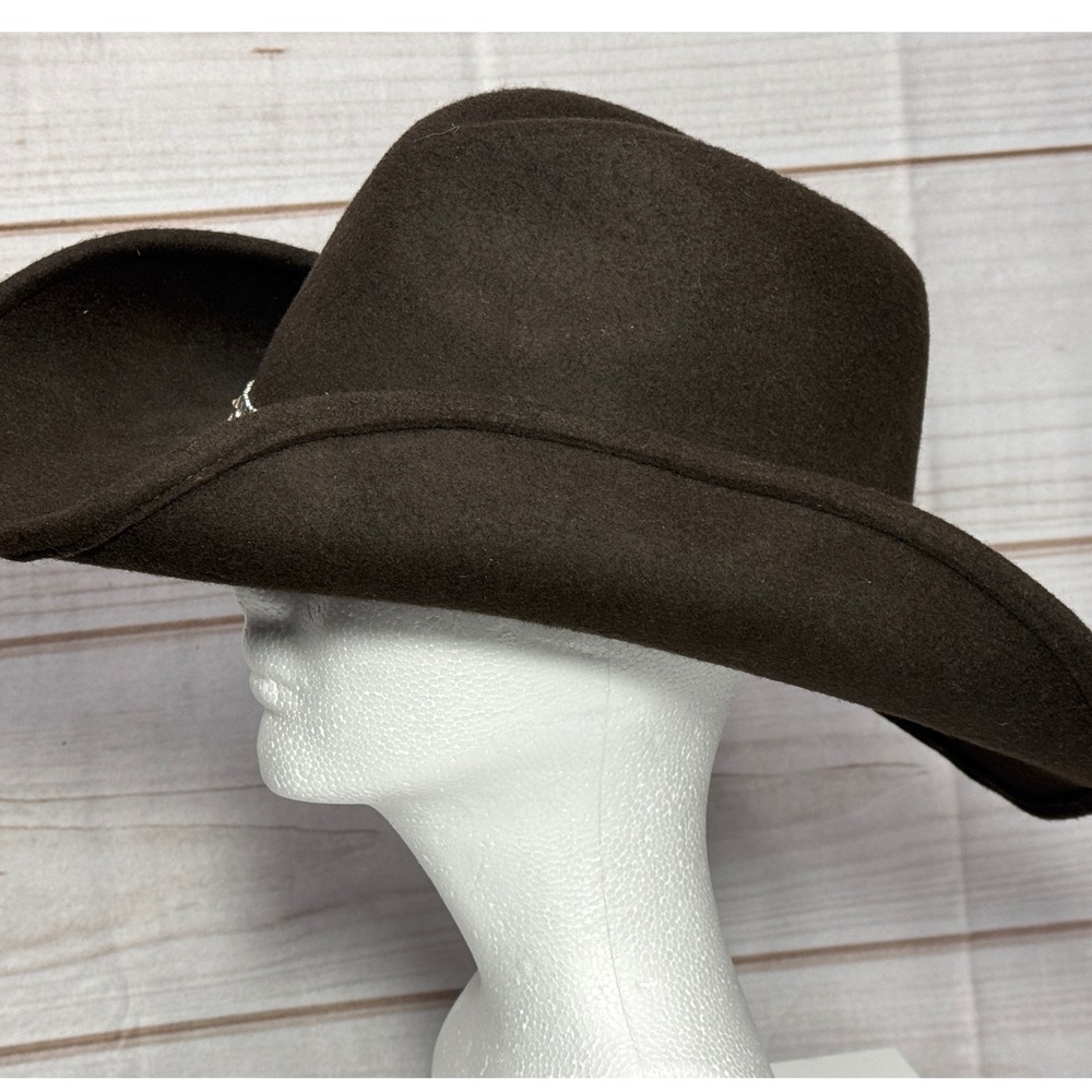Scala Brown Wool Felt Cowboy Hat Western Style Studded Band Dorfman Pacific OSFM - Picture 2 of 5